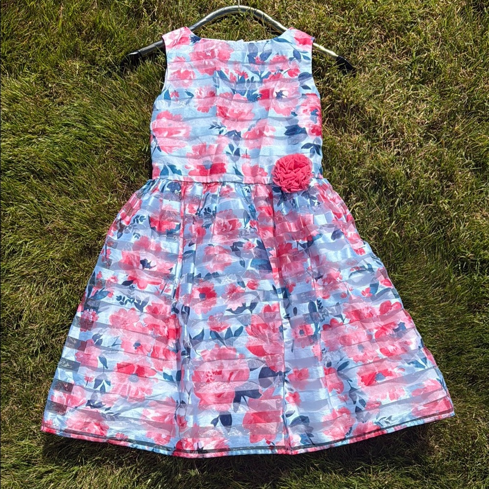 Floral Pink and Blue Kids Dress